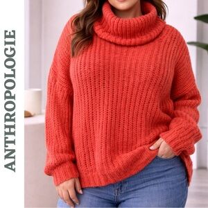 Anthropologie Pilcro Chunky Knit Turtleneck Sweater XL Cozy Alpaca Blend
